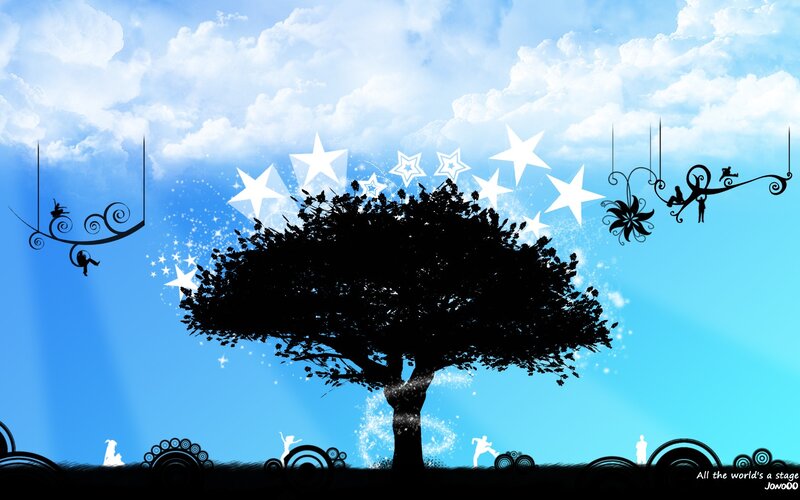 tree with stars and silhouettes