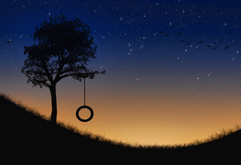 Tree with Tire Swing — Blue, Serene