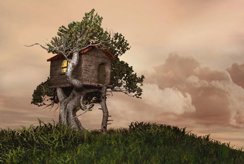 treehouse in a field