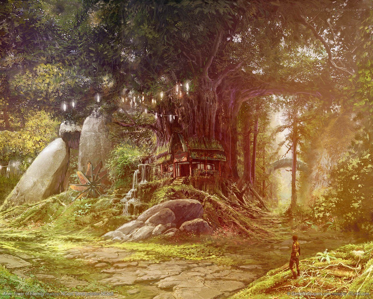 Treehouse in a lush forest