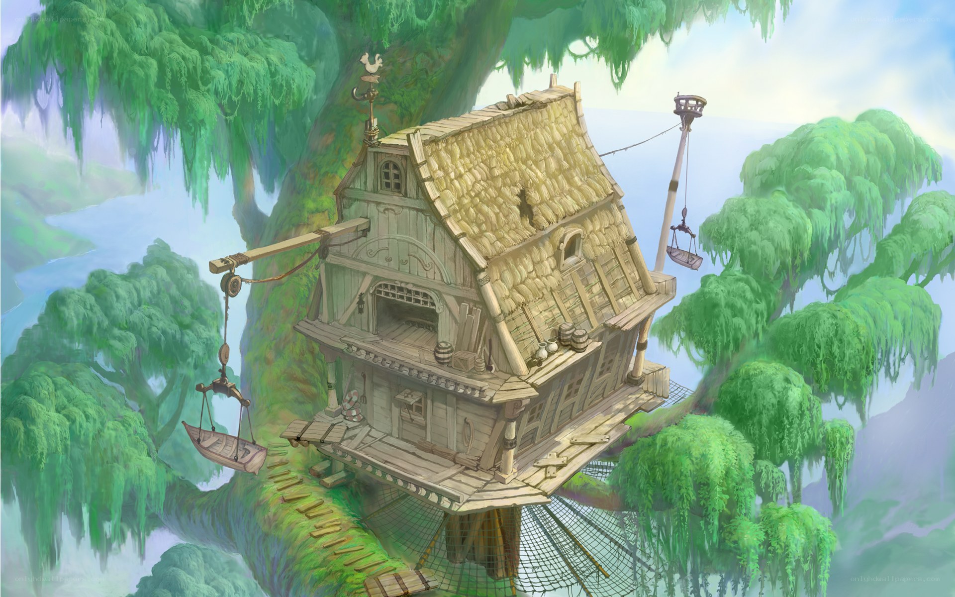 treehouse in a lush forest