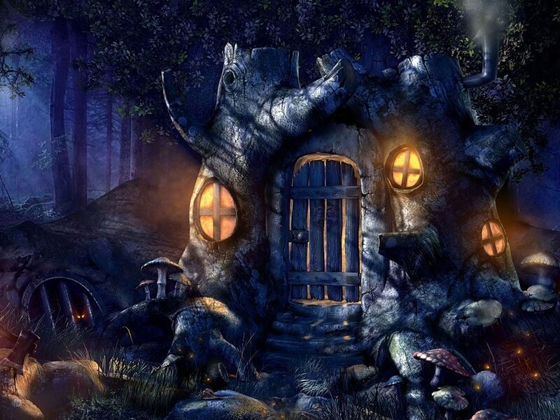 Treehouse in Forest — Blue, Mysterious