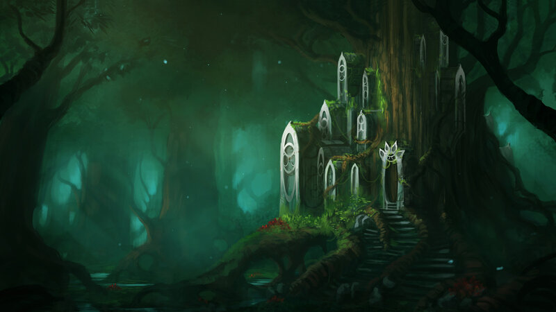 Treehouse in Forest — Green, Mysterious, Night