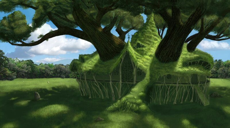 Treehouse in Forest — Green, Serene, Afternoon, Digital Art, Tree
