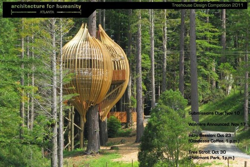 Treehouse in Forest — Green, Serene, Afternoon, Photograph, Trees, Path