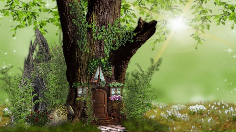 Treehouse in Forest — Green, Serene, Morning, Digital Art, Tree