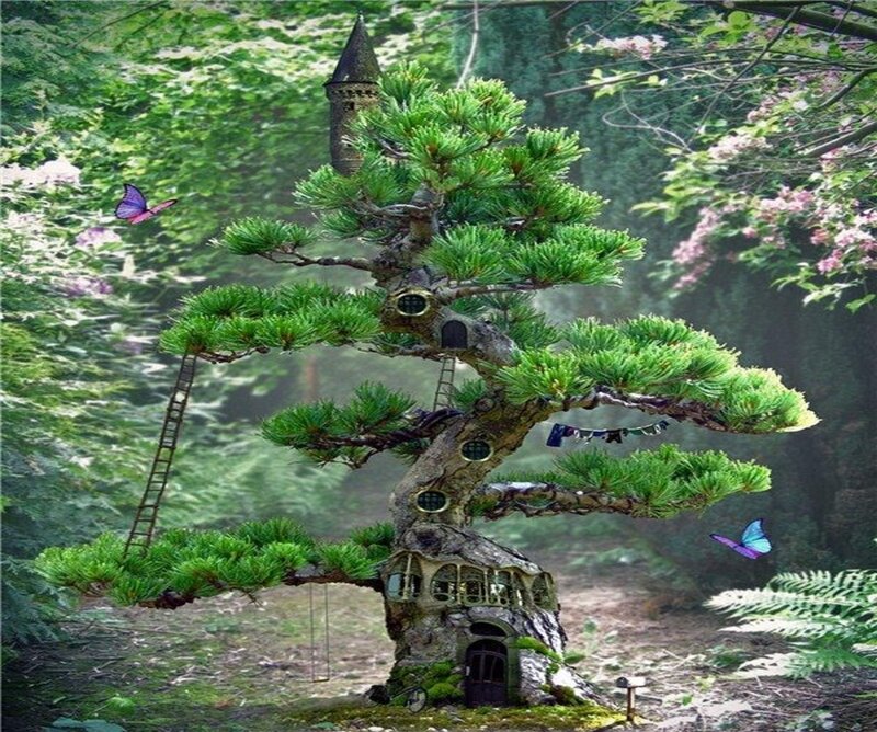 Treehouse in Forest — Green, Whimsical, Spring