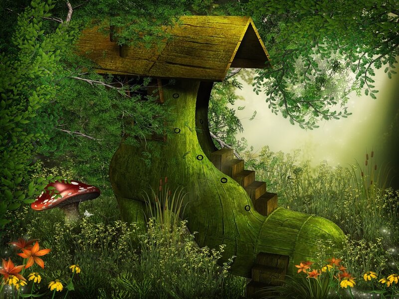 Treehouse in Forest — Green, Whimsical