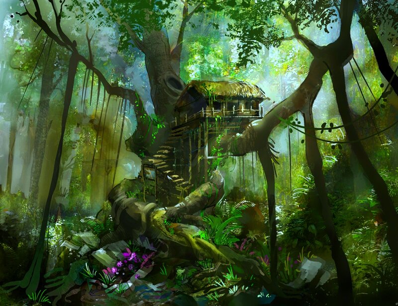 Treehouse in Jungle — Green, Serene