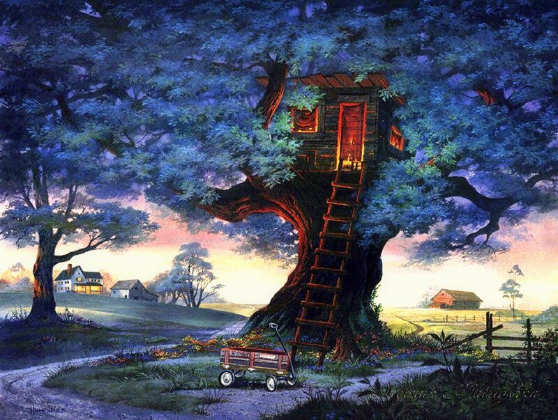 Treehouse in Large Tree — Blue