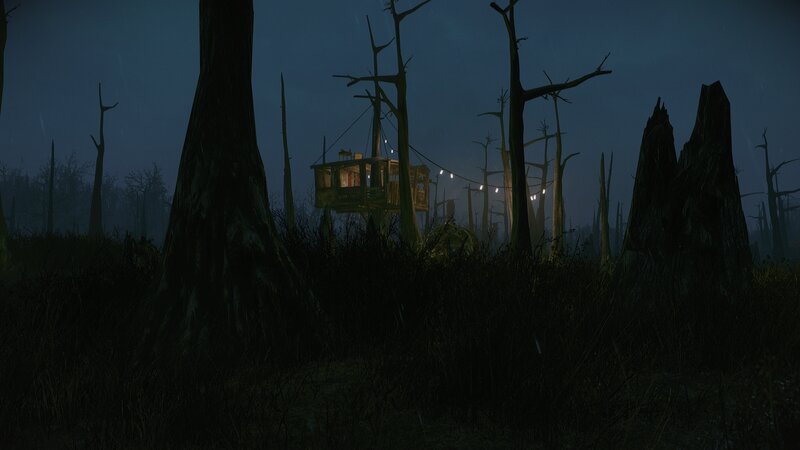 Treehouse in Swamp — Dark Blue