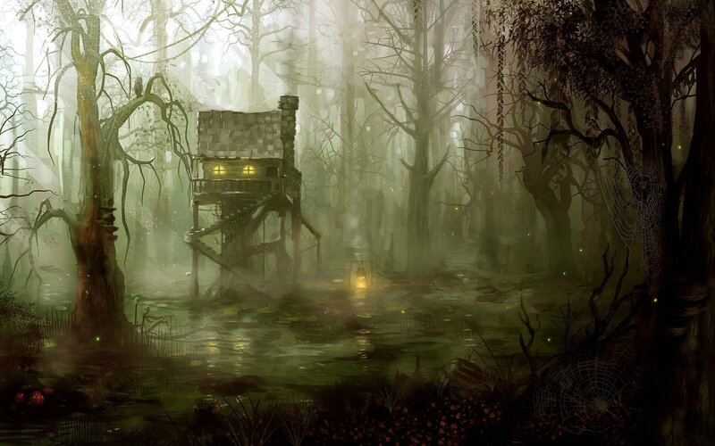 Treehouse in Swamp — Green, Mysterious