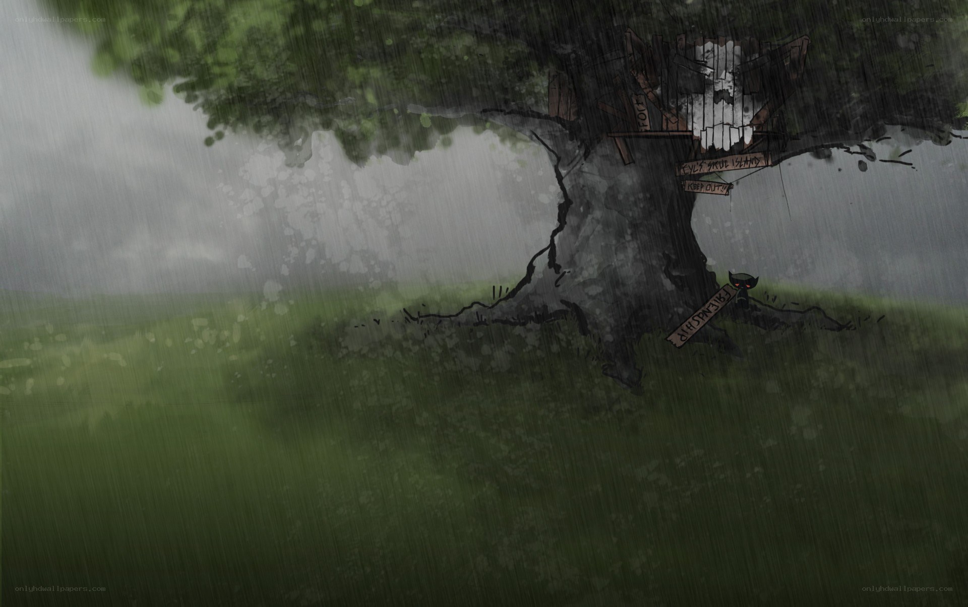 Treehouse in the rain
