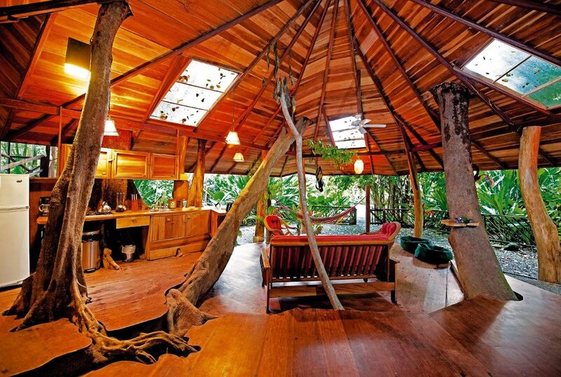 Treehouse interior with wooden furniture