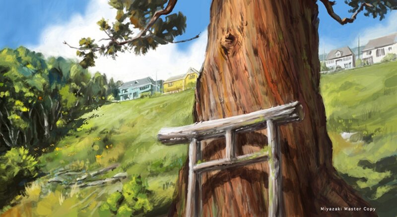 Treehouse ladder in a sunny landscape