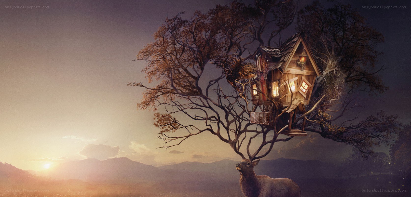 treehouse on a deer's antlers