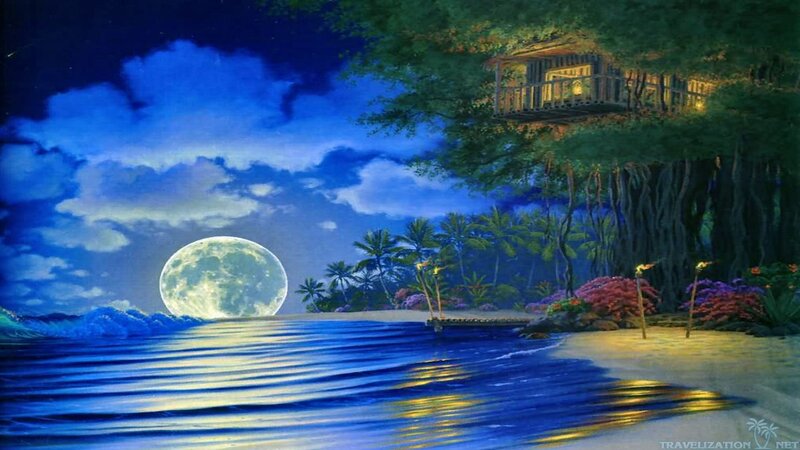 Treehouse on Tropical Beach — Blue, Serene