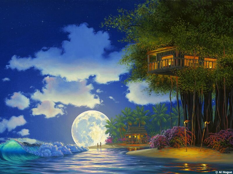 Treehouse on Tropical Beach — Blue