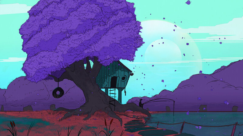 Treehouse under Purple Tree