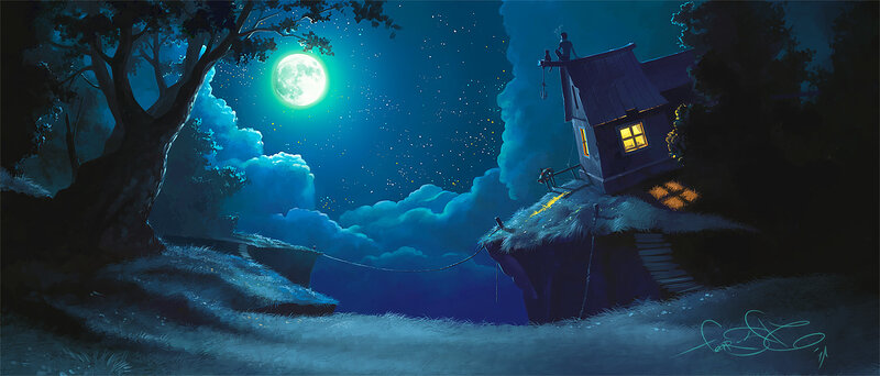 Treehouse under the moonlight