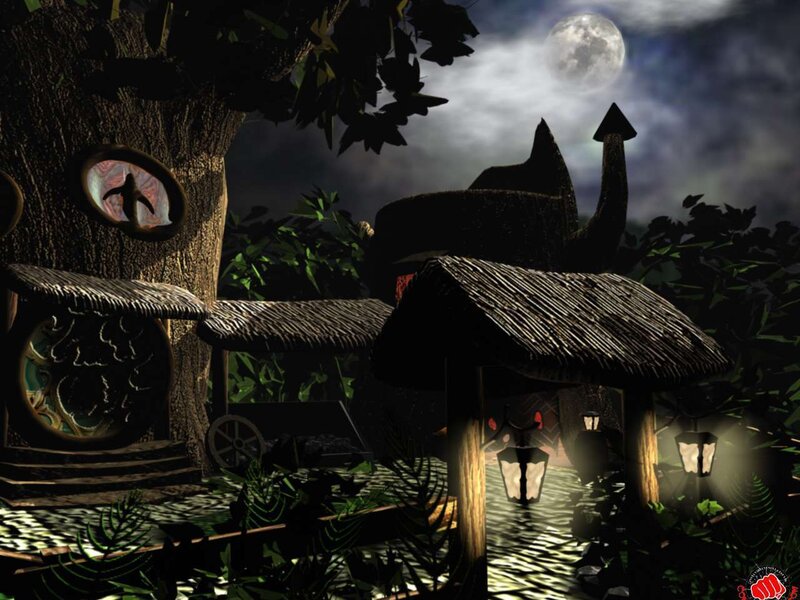 Treehouse Village at Night — Black