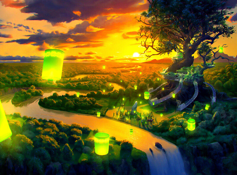 Treehouse Village at Sunset — Green