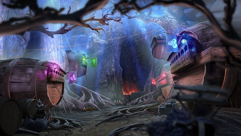 Treehouse Village — Blue, Mysterious, Night, Digital Art
