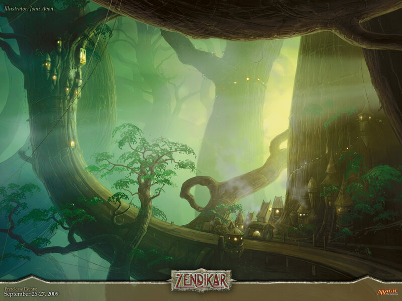 Treehouse Village — Green, Serene, Night, Digital Art, Trees