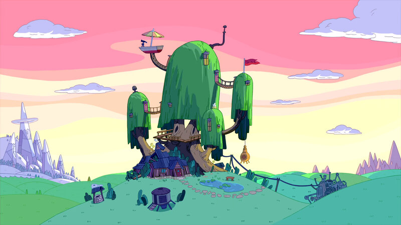 Treehouse Village — Green, Serene, Sunset, Animation, Clouds
