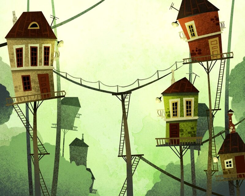 treehouse village illustration