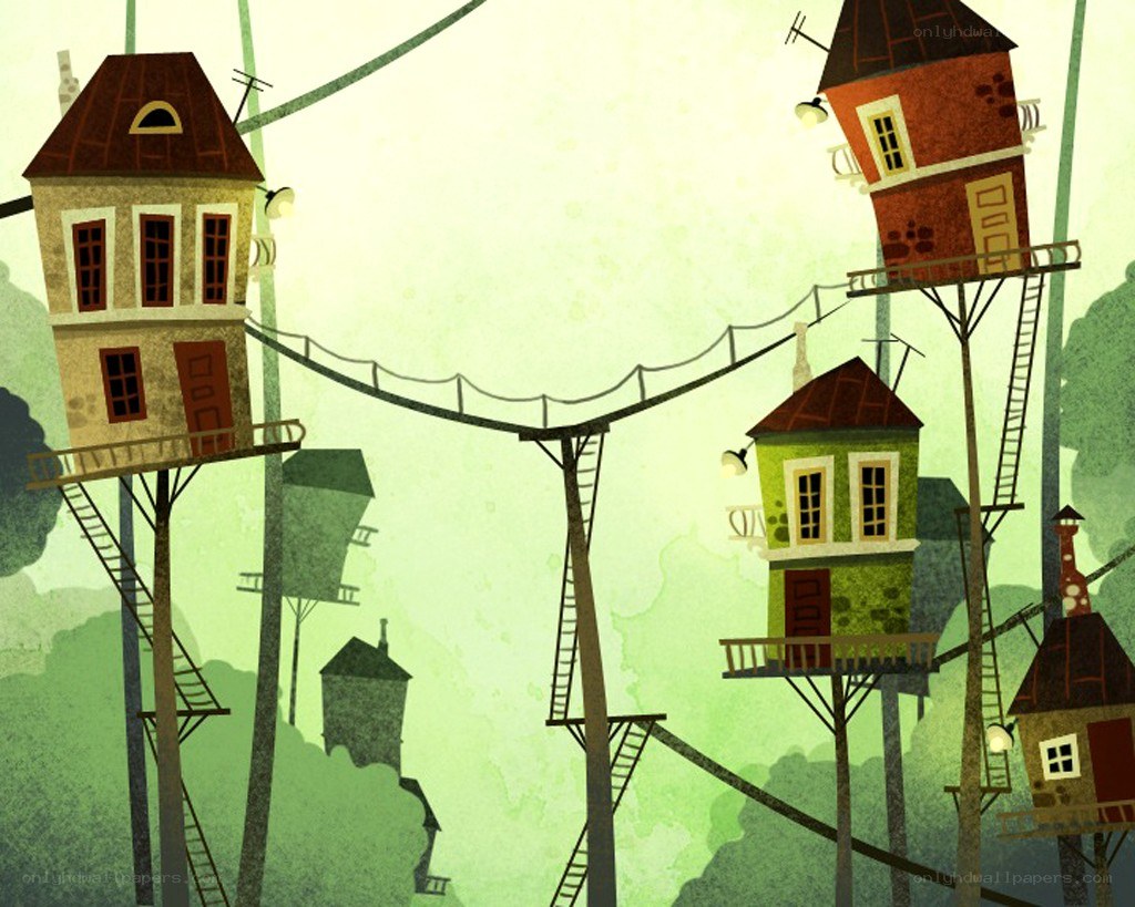 treehouse village illustration