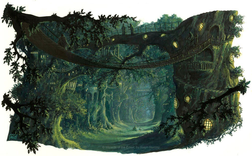 Treehouse village in a forest