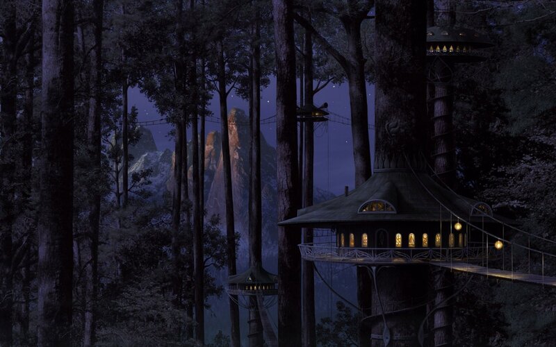Treehouse village in forest