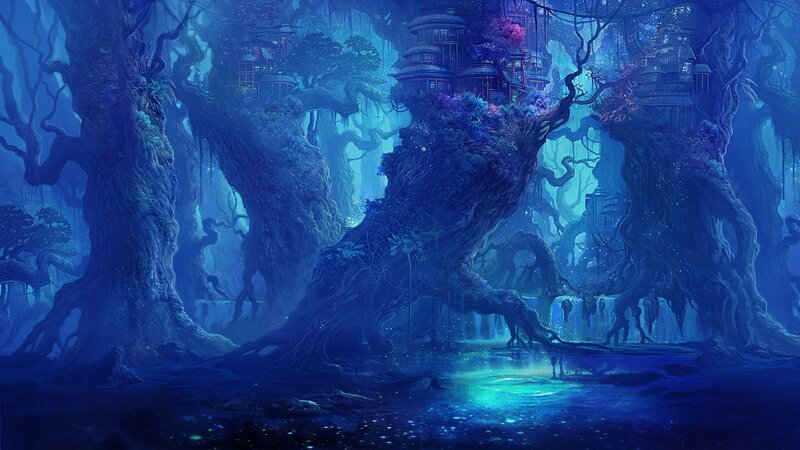 Treehouse Village in Forest — Blue, Mystical
