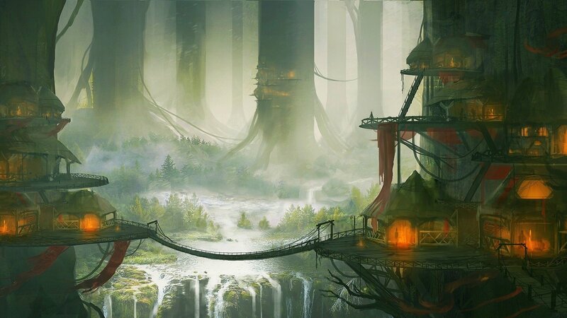 Treehouse Village in Forest — Green, Mysterious