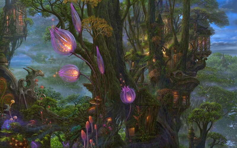 Treehouse Village in Forest — Green, Mystical