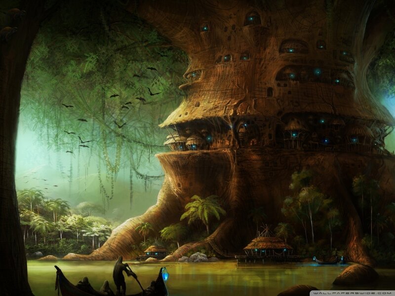 Treehouse village in jungle