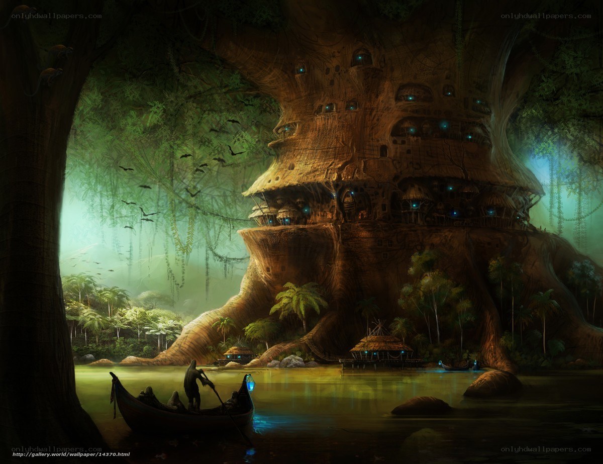 Treehouse village in jungle