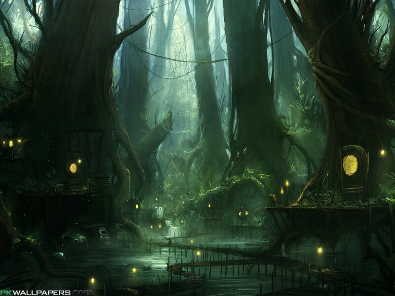 Treehouse Village in Swamp — Green, Mysterious