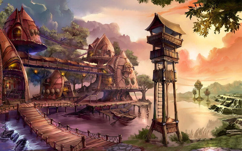 Treehouse Village — Purple, Serene, Sunset