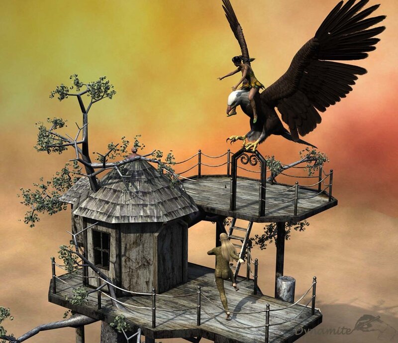Treehouse with eagle rider