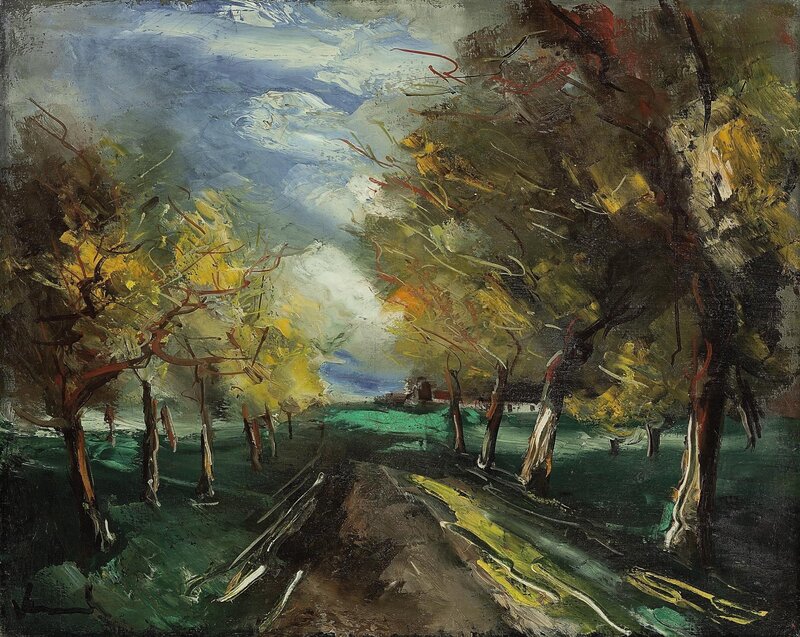 Trees Along a Path — Green, Dramatic