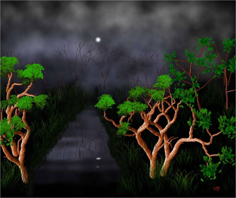 Trees Along a Stream — Green