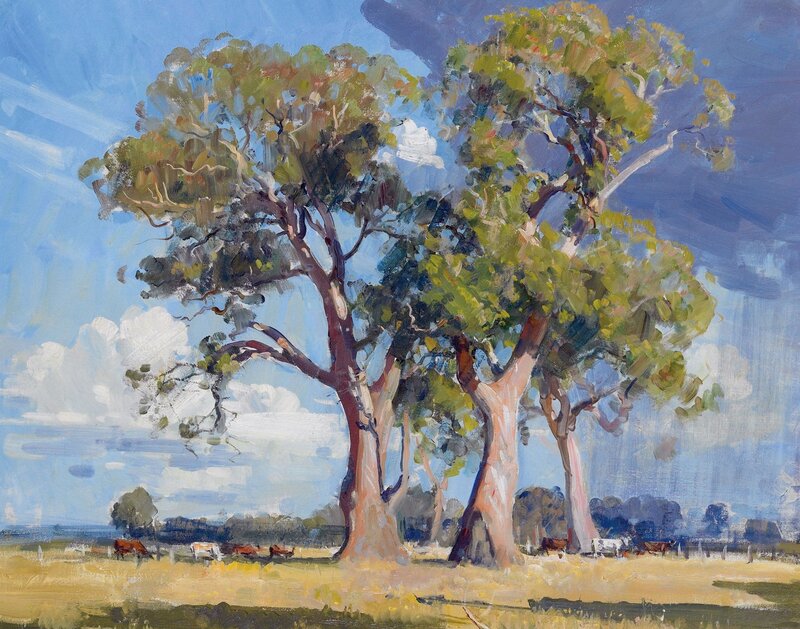 Trees in a Field — Blue, Serene, Afternoon