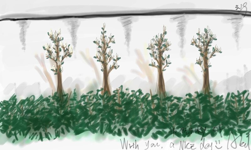Trees in a Foggy Landscape — Green