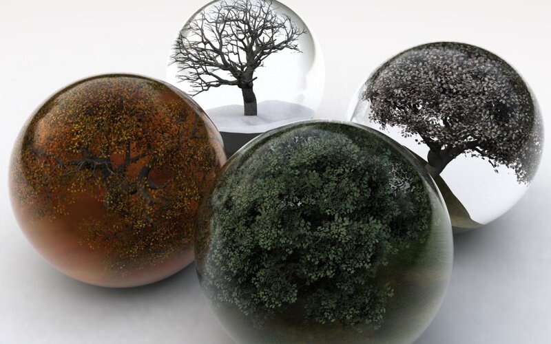 Trees in Glass Spheres — Green, Serene, 3d Render, Tree