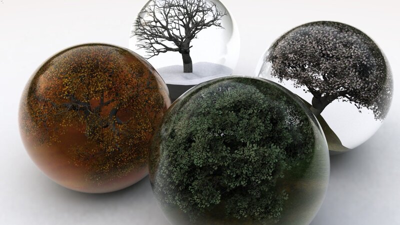 Trees in Glass Spheres — Green, Serene, Autumn