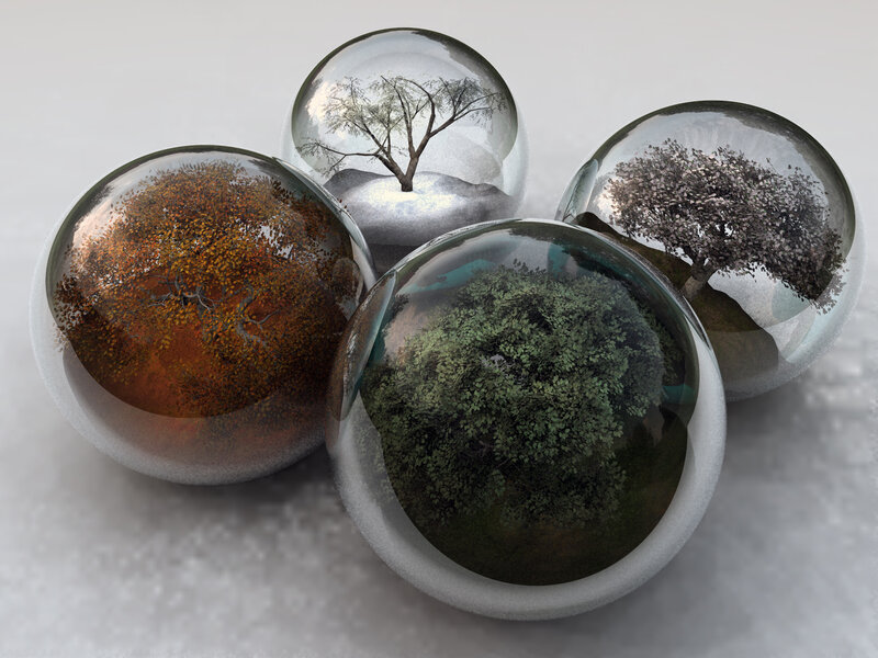 Trees in Glass Spheres — Green, Serene