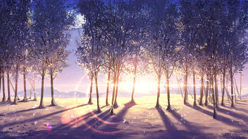 Trees in Snowy Forest — Purple