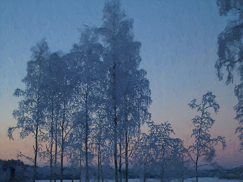 Trees in Winter Landscape — Blue